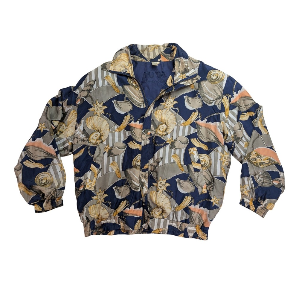 Fuda International Vintage Silk Bomber Jacket Womens L Nautical Celestial 80s